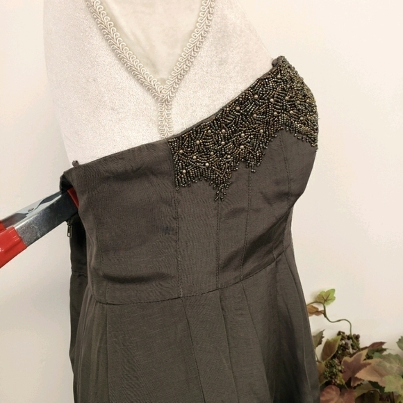 Mm Couture by Miss Me Sexy Strapless Beaded Cocktail Dress Olive Green Large VG - Picture 6 of 16